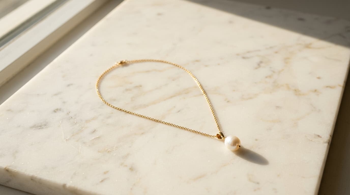 Dastkarigari handcrafted pearl necklace on marble